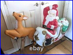 Vintage Empire 2 piece Santa in Sleigh with one reindeer Blow Mold Set lighted