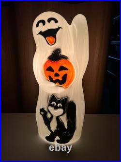 Vintage Empire 33 Blow Mold Halloween Happy Ghost With Pumpkin And Cat Light