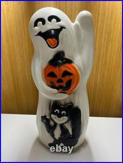 Vintage Empire 33 Blow Mold Halloween Happy Ghost With Pumpkin And Cat Light