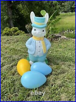 Vintage Empire 34 Lighted Blow Mold Easter Bunny with 3 Large Eggs