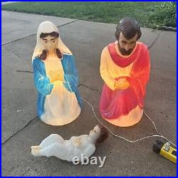 Vintage Empire Blow Mold Christmas Lighted Nativity Set Mary Joseph Jesus READ