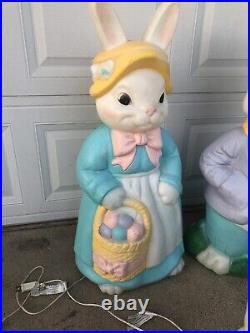 Vintage Empire Blow Mold Mr And Mrs Easter Bunny And General Foam Boy Girl