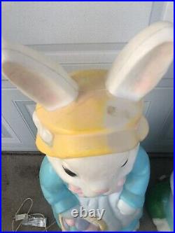 Vintage Empire Blow Mold Mr And Mrs Easter Bunny And General Foam Boy Girl