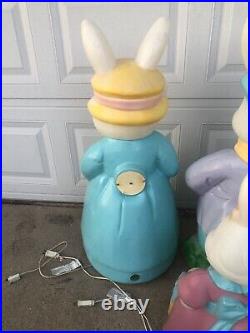 Vintage Empire Blow Mold Mr And Mrs Easter Bunny And General Foam Boy Girl