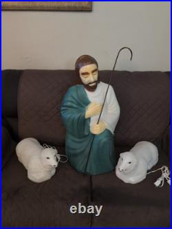 Vintage Empire Blow Mold Over 18 Shepherd & Staff WIth 2 Lambs Nativity Set