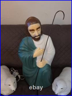 Vintage Empire Blow Mold Over 18 Shepherd & Staff WIth 2 Lambs Nativity Set
