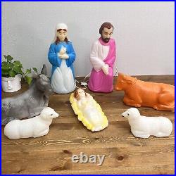 Vintage Empire Christmas Blow Molds Lights Nativity Set 7 Pc 18 Rare Small Size