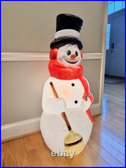 Vintage Empire Christmas Snowman 40 With Pipe & Broom Lighted Blow Mold WORKS