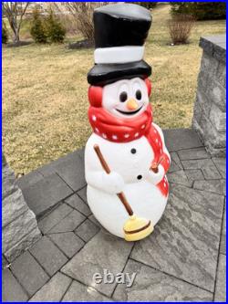 Vintage Empire Christmas Snowman 40 With Pipe & Broom Lighted Blow Mold WORKS