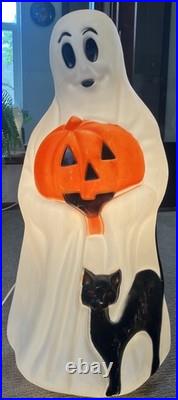 Vintage Empire Halloween 34 Lighted Blow Mold Ghost with Black Cat and Pumpkin