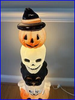 Vintage Empire Halloween Totem Pumpkins Ghost Cat Skull 32 Lighted Blow Mold