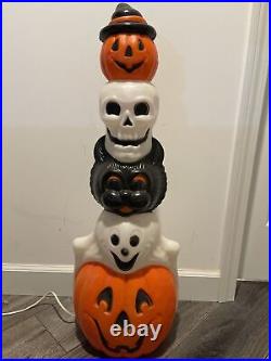 Vintage Empire Halloween Totem Pumpkins Ghost Cat Skull 32 Lighted Blow mold