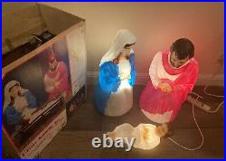 Vintage Empire Lighted Blow Mold 4-pc NATIVITY SET Mary Joseph Baby Jesus, #1368