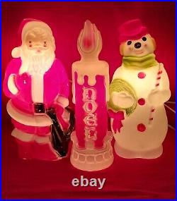 Vintage Empire Lighted Blow Mold Santa, Snowman, NOEL Candle 13