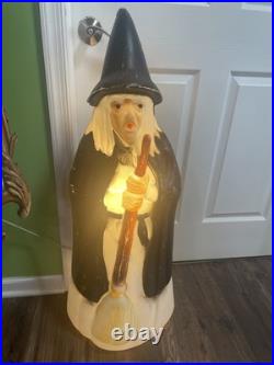Vintage Empire Lighted Halloween Wicked Witch With Broom Blow Mold 39 Tall