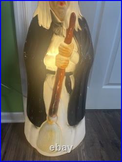 Vintage Empire Lighted Halloween Wicked Witch With Broom Blow Mold 39 Tall