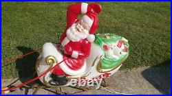 Vintage Empire Santa Claus Sleigh Sled Rudolph Reindeer Lighted Blow Mold 1970s
