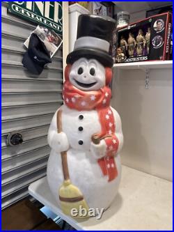 Vintage Empire Snowman Blow Mold Xmas 41 Tall Broom Pipe Red Scarf Earmuffs