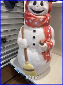 Vintage Empire Snowman Blow Mold Xmas 41 Tall Broom Pipe Red Scarf Earmuffs