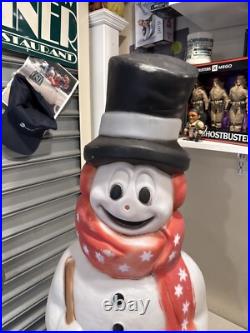 Vintage Empire Snowman Blow Mold Xmas 41 Tall Broom Pipe Red Scarf Earmuffs