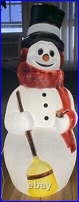 Vintage Empire Snowman Red Scarf Stars Broom Pipe Christmas Blow Mold 42 USA