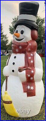 Vintage Empire Snowman Red Scarf Stars Broom Pipe Christmas Blow Mold 42 USA