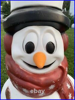 Vintage Empire Snowman Red Scarf Stars Broom Pipe Christmas Blow Mold 42 USA