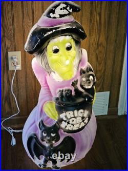 Vintage General Foam 34 Witch Halloween Lighted Blow Mold Cauldron, Cat & Bat