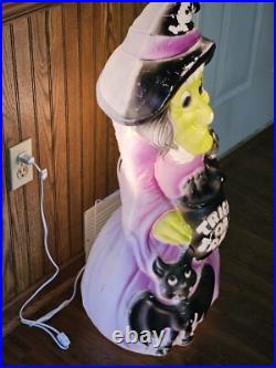 Vintage General Foam 34 Witch Halloween Lighted Blow Mold Cauldron, Cat & Bat