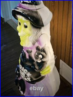 Vintage General Foam 34 Witch Halloween Lighted Blow Mold Cauldron, Cat & Bat