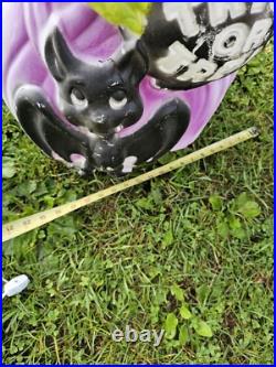 Vintage General Foam 34 Witch Halloween Lighted Blow Mold Cauldron, Cat & Bat