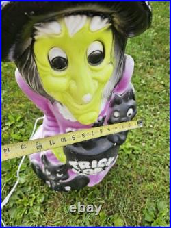 Vintage General Foam 34 Witch Halloween Lighted Blow Mold Cauldron, Cat & Bat