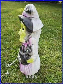 Vintage General Foam 34 Witch Halloween Lighted Blow Mold Cauldron, Cat & Bat