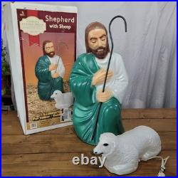 Vintage General Foam Nativity Scene Shepherd and Sheep Lighted Blow Mold in Box