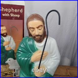 Vintage General Foam Nativity Scene Shepherd and Sheep Lighted Blow Mold in Box
