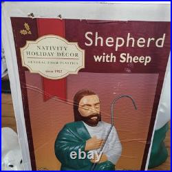 Vintage General Foam Nativity Scene Shepherd and Sheep Lighted Blow Mold in Box