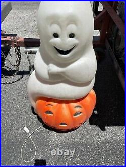 Vintage General Foam Plastics 34 Halloween Ghost On Pumpkin Blow Mold Lighted