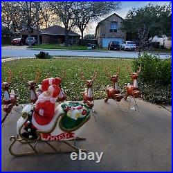Vintage General Foam USA Lighted Outdoor Santa Sleigh and 8 Reindeer Complete