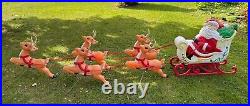 Vintage Grand Venture Lighted Santa In Sleigh & 5 Reindeer Christmas Blowmolds