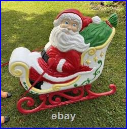 Vintage Grand Venture Lighted Santa In Sleigh & 5 Reindeer Christmas Blowmolds