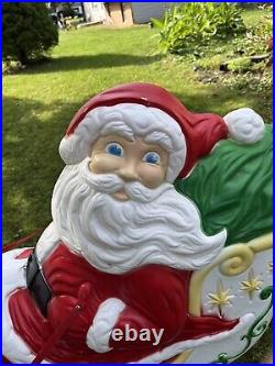 Vintage Grand Venture Lighted Santa In Sleigh & 5 Reindeer Christmas Blowmolds