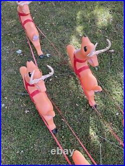 Vintage Grand Venture Lighted Santa In Sleigh & 5 Reindeer Christmas Blowmolds