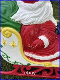 Vintage Grand Venture Lighted Santa In Sleigh & 5 Reindeer Christmas Blowmolds