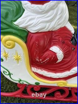 Vintage Grand Venture Lighted Santa In Sleigh & 5 Reindeer Christmas Blowmolds