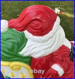 Vintage Grand Venture Lighted Santa In Sleigh & 5 Reindeer Christmas Blowmolds