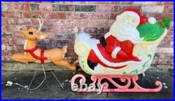 Vintage Grand Venture Santa And Sleigh With 1 Reindeer Lighted Blow Mold