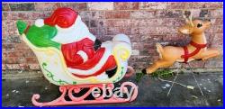 Vintage Grand Venture Santa And Sleigh With 1 Reindeer Lighted Blow Mold