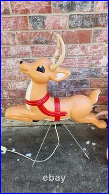 Vintage Grand Venture Santa And Sleigh With 1 Reindeer Lighted Blow Mold