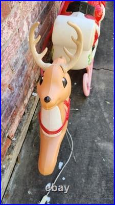 Vintage Grand Venture Santa And Sleigh With 1 Reindeer Lighted Blow Mold