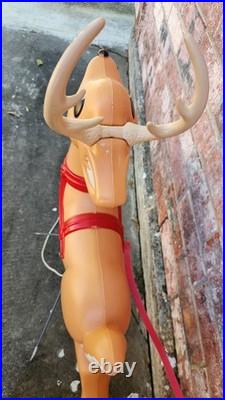 Vintage Grand Venture Santa And Sleigh With 1 Reindeer Lighted Blow Mold